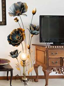 Elegant Handpainted Black And Gold Floral Wall Decal - Modern Matte PVC Removable Reusable Self-Adhesive Wallpaper, Suitable For Living Room And Bedroom Decoration