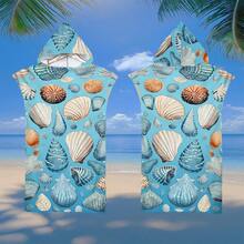 1pc Seashell Printed Hooded Cloak, Ultra-Fine Fiber Beach Blanket And Hooded Beach Poncho 2-In-1, With Buttons, Unbuttoned Can Convert To Beach Blanket, Super Absorbent Towel, Suitable For Travel, Swimming Pool, Diving, Surfing, Yoga, Camping, Available For Adults And Kids Back To School - Multicolor - View 15