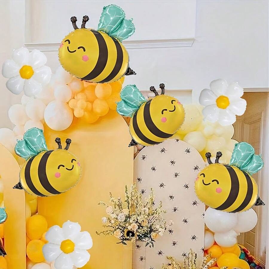 7pcs Set Cute Yellow Bee Shaped Aluminum Foil Balloons Party Decorations - Bee Balloon Set - View 1
