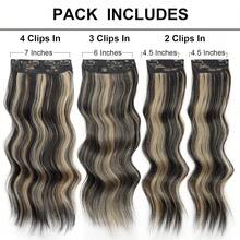 Extensiones de cabello postizas de 20 pulgadas, 4 piezas de color negro mezcla rubio, extensiones de cabello sintético suaves y largas para mujeres - Rubio miel mixto marrón chocolate - Ver 9