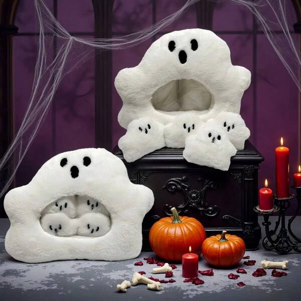 Halloween Ghost Mother And Child Plush Toys - Super Soft Cute Pillow Large, Kids Room Party Decorations Non-Sensitive Stuffed Ghost Fun Stuffed Animal Home Decor For Boys And Girls (Large Ghost + 4 Small Ghosts)