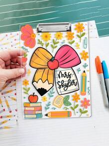 1pc Personalized Teacher Appreciation Gift, Custom Pencil Floral Teacher Clipboard, End Of Year Gift, Back To School Teacher School Supplies