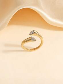 1 件不锈钢时尚闪亮心形戒指，镶嵌小钻石，多种尺寸可选，适合女性日常佩戴或作为礼物 - 金黃色 - 查看 1