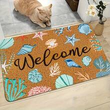 Felpudo de bienvenida con vida marina y conchas marinas - Felpudo con tema de playa colorido, lavable para interior/exterior, para entrada, baño, cocina, decoración de sala de estar, decoración de habitación de playa, material duradero, decoración de regreso a la escuela, decoración de otoño, decoración de entrada, decoración de baño, decoración de cocina - por defecto - Ver 5