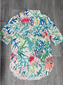 Women's Single-Breasted Tropical Floral Beach Cover-Up