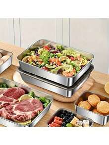 Large Capacity Cooking Container Stainless Steel Tray With Lid - Multicolor - View 3