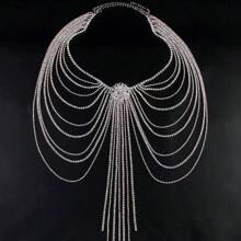 1pc Long Fringe Rhinestone Dress For Women Flower Belt Body Chain Jewelry Crystal Silver Skirt For Stage Party Accessories