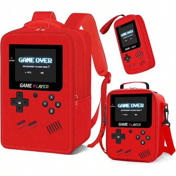School Backpack For Boys,3pcs Gamer Boys Backpack With Lunch Box Set For Kids Children Teens Elementary Middle School,17" Large Capacity Student Bookbag & Multifunctional Video Game Travel Bag