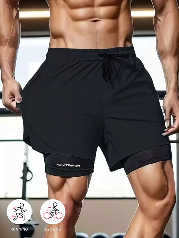 Fitness Shorts für Herren, Muster, 2-in-1, Große Größen, Trainingsshorts Sommer, Laufen, hochdehnbar, 3/4 Länge, atmungsaktiv, Sport