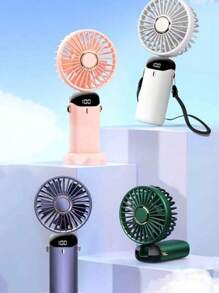 1 pieza Mini ventilador de mano USB unisex, esencial de verano, a juego de colores, de pie, plegable, de 5 aspas, 5 velocidades, silencioso, con indicador de batería, adecuado para exteriores, camping, viajes, playa, deportes, oficina, escuela, fiestas en la piscina, uso diario