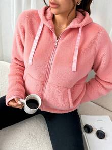 Sudadera Chamarra de Peluche para Dama – Felpa Suave, Cremallera Frontal, Invierno, Nataly Sport - Rosa coral - Ver 2