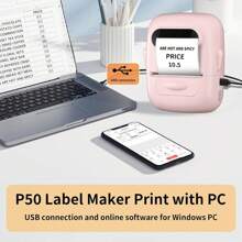 Marklife Marklife P50 Pink Thermal Label Maker, Mini Thermal Sticker Barcode Label Printer Without Ink, Suitable For Business, Home, And Office Use, Compatible With Android And Apple Systems, With 1 Roll Of 1.57*1.18inch White Label Paper
