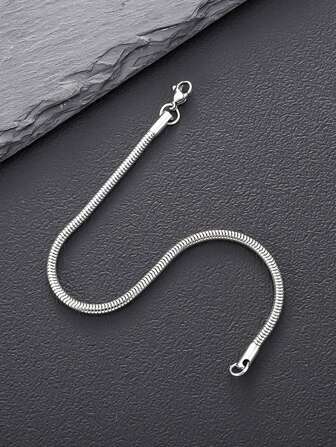 1 件不锈钢圆形蛇链手链，经典简约男士珠宝，可叠戴，嘻哈风格