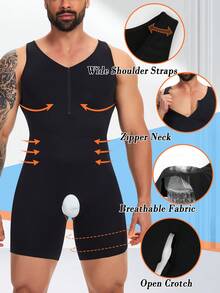 Men Shapewear Tummy Control Firm Full Body Shaper Slimming Bodysuit Thigh Slimmer Back Chest Belly Compression Shirts Underwear Faja Para Hombres - 黑色 - 查看 5