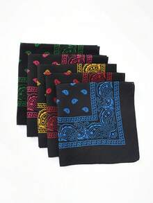 5pcs Paisley Pattern Bohemian Bandana, Unisex Versatile Street Fashion Headband Scarf Face Mask Neck Wrap - Multicolor - View 2