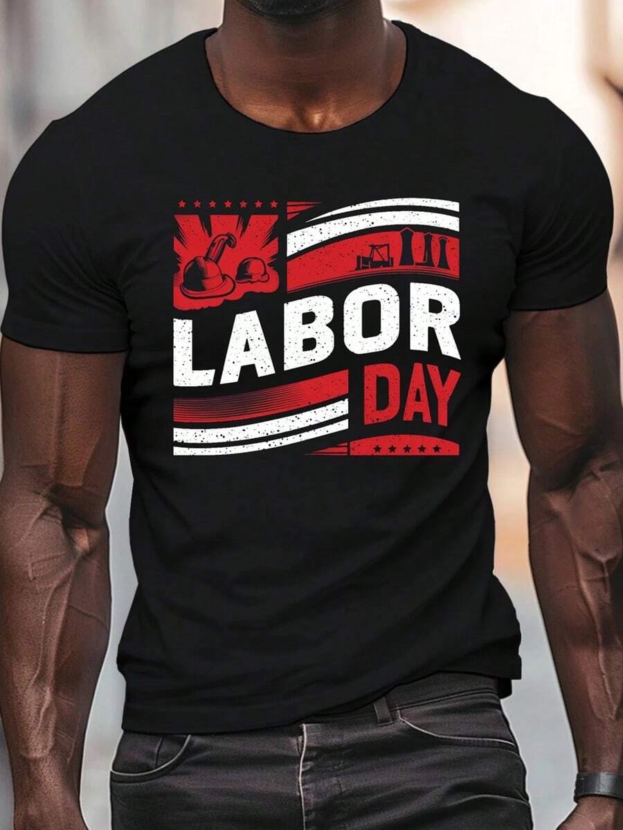 Patriotic Labor Day Men's T-Shirt - Comfy, Lightweight Crew Neck Tee With National Pride Print For Summer,Men Summer Outfits,Men Vacation,Fourth Of July,Juneteenth T Shirt,Men's Summer Clothes,Printed & Shipped In USA - Black - View 1