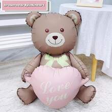 2 件哑光泰迪熊铝箔心形气球，适用于生日派对、情人节、婚礼装饰、摄影道具