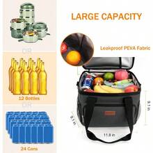 Local Shipping-Femuar Reusable Lunch Box For Men/Women - Insulated Lunch Bag Leakproof Lunchbox For Work Office Picnic Beach - Freezable Lunch Cooler Bag With Adjustable Shoulder Strap - Black - 02-Charcoal - View 3
