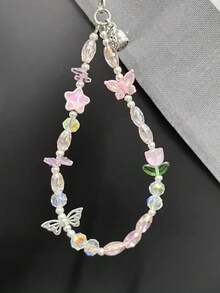 1 Piece Of Butterfly Tulip Rice Bead Mobile Phone Chain Beaded Mobile Phone Lanyard Wrist Ccd Camera Lanyard - Multicolor - View 2