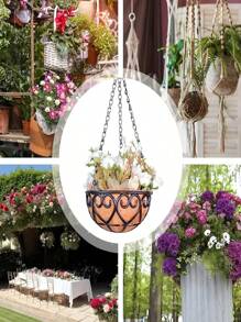 8/10/12 Inch Metal Wire Hanging Basket Flowerpot, Coconut Lined Plant Flowerpot, Outdoor Garden, Porch, Balcony Decoration