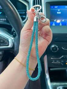 1 pieza Correa de teléfono/llavero/colgante de bolso/cadena de insignia con pedrería brillante y completamente enjoyado de moda, correa de muñeca duradera accesorio de coche, escuela