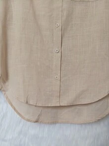Women's Long Sleeve Linen Shirt - Beige - View 2