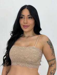 Kit 2 Women's Lace Cropped Strap Top - 白色和米色 - 查看 2