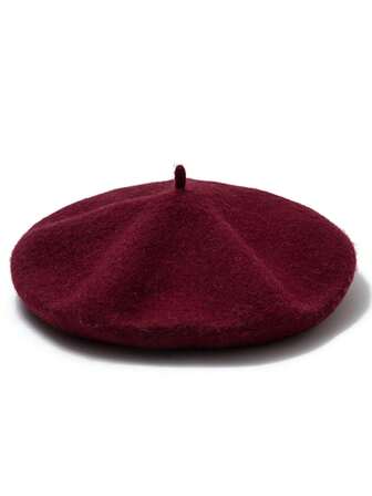 Faux Wool Beret Hat For Women, British Style Knitted Pumpkin Beanie Painter Cap, Versatile Autumn/Winter