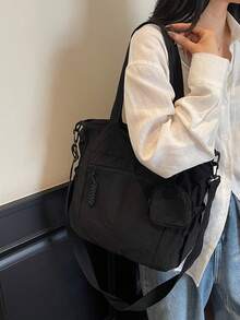 1个时尚休闲纯色大容量零钱包手提包，适合大学/学院教室/通勤/工作/节日/度假/假日，适合女性、职场新人、白领、女孩、大学生、女士等。 - 黑色 - 查看 7