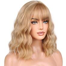 Ombre Blue Wigs For Women Short Curly Wavy Blue Wig For Girls Short Bob Wig With Bangs Heat Resistant Synthetic Wigs For Cosplay Costume Party (Blue Ombre Wig)Essential Festive Atmosphere For Christmas - Nâu và Vàng - Xem 2