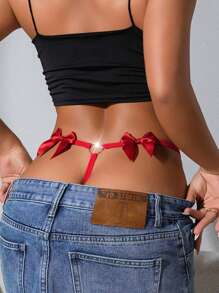 Tanga sexy con lazo romántico francés rojo para mujer