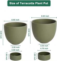 Green Terracotta Self Watering Plant Pot - 2 PCS 6 Inch & 8 Inch Terra Cotta Plant Pot With Drainage Hole And Saucer, Small & Large Clay Flower Pot With Tray, Plant Pot For Indoor Outdoor - 薄荷綠 - 查看 2