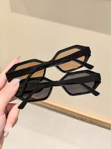 2副女士亚克力休闲小矩形时尚黑色、棕色夏季眼镜，适合Y2K配饰和夏季外出