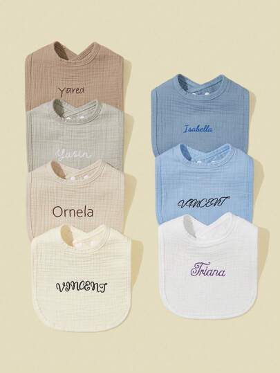 1 pieza Babero personalizable con diseño de texto, de algodón puro suave, absorbente y transpirable, adecuado para niños y niñas, todas las temporadas