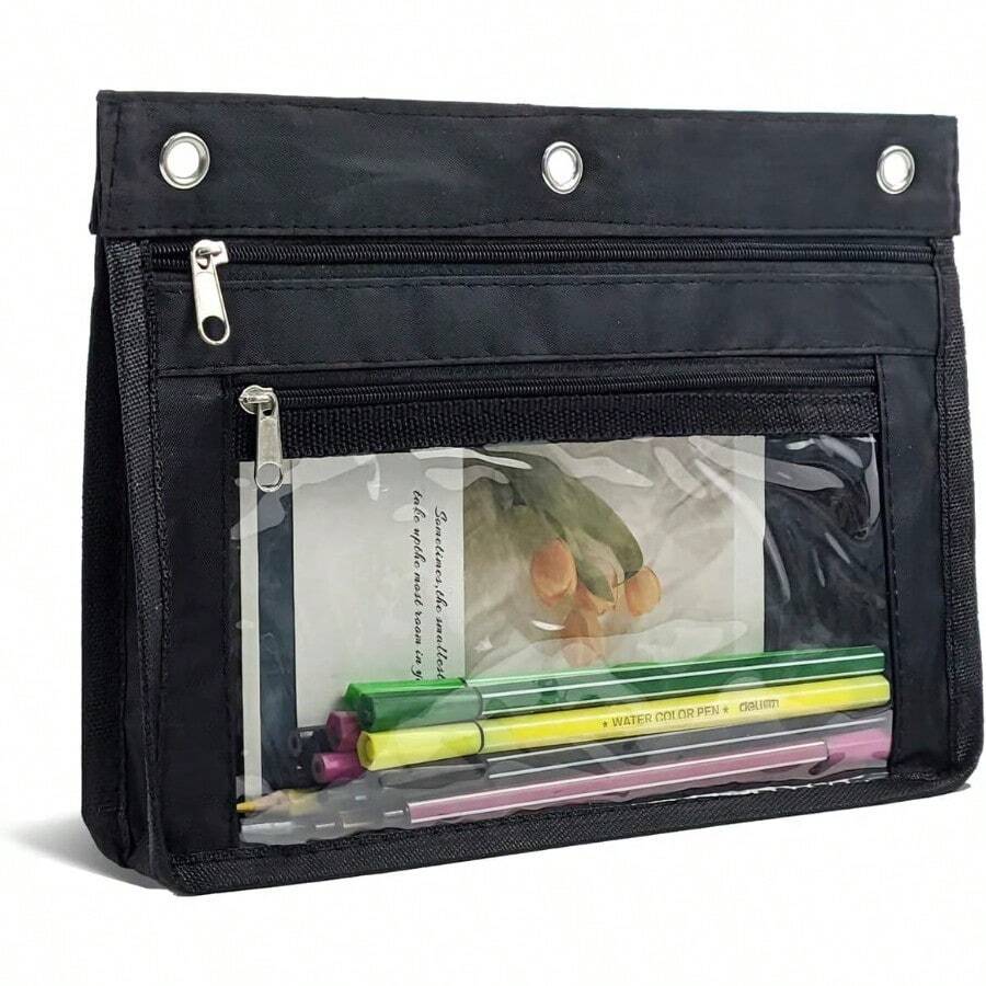 YoeeJob 1 Pack Pencil Pouch For 3 Ring Binder Expandable Binder Pouches With Zipper Large Capacity Pen Holder Case With Clear Window School Class Office Organizers Black Give Her A Gift - Black - View 1