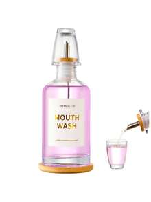 1pc 12OZ/350ML Mouthwash Dispenser, Coffee Syrup Bottle, Soy Sauce Vinegar Bottle, Bathroom Glass Mouthwash Rinser With Stainless Steel & Bamboo Sprout, Reusable Mouthwash Cup, Bamboo Tray And Stickers - Multicolor - View 8