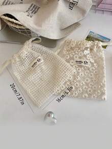 1Pc Mesh Large Capacity Small Multifunctional Foldable Storage Bag Daisy Mesh Drawstring Cosmetics Stationery General Miscellaneous Items,Bedroom Room Decor,Back To School - Multicolor - View 8