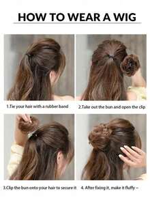 Mini Claw Clip Messy Cat Ear Wig Kids Bun Hairpiece Heat Resistant Synthetic Bun Wig Space Bun Hairpiece, Accessories Bun Hairpiece - Multicolor - View 8