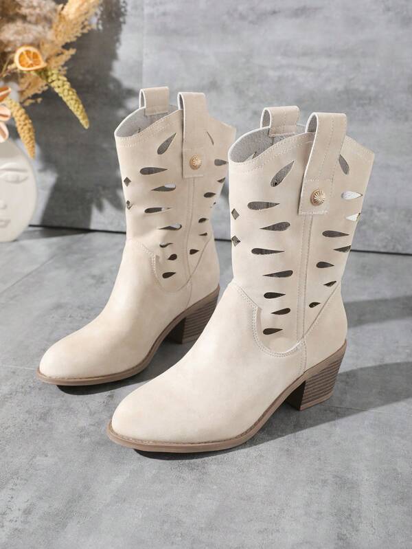 Botas altas hasta la rodilla con diseño hueco, de estilo vintage, con moda sexy y personalizada, de tacón bajo cómodo para primavera y otoño