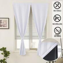 1pc 100% Blackout Window Curtain, Self-Adhesive Temporary Curtain Easy To Install, Suitable For Bedroom, Kitchen Windows - White - View 4