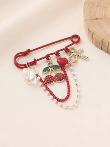 1 pièce Élégante broche/pendentif de femme style campagnard avec cristaux, cerises, nœud papillon et cœur. Convient pour sac à dos, vêtements, parfait pour anniversaire, fête, bar, banquet, trajet, voyage, port quotidien
