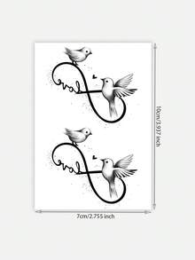 1张防水、防汗、不反光临时纹身贴纸，简约线条艺术心形和小鸟图案，适合日常使用和情人节使用。 - 黑色 - 查看 4