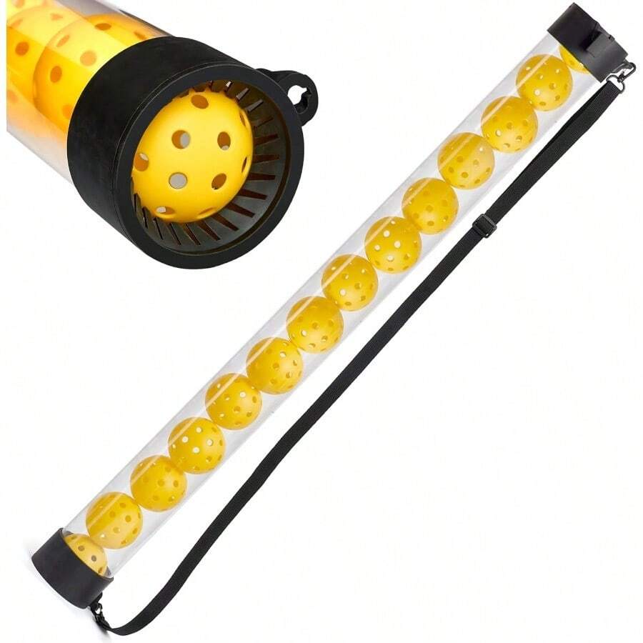 Pickleball Picker Upper Ball Holder Pickleball Ball Picker Hopper Tube Pickleball Pickup Tube Lightweight Pickleball Retriever Collector With Shoulder Strap - Model1 - View 1
