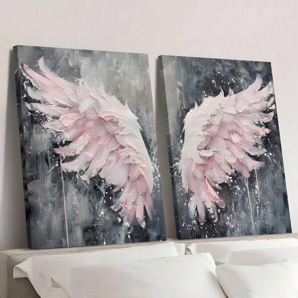 2/3pcs Pink Angel Wings Modern Posters, Abstract Wall Arts, Textured Feather Wings Painting, Girls Room Decoration,Suitable For Home Wall Decoration No Frame 50x70cm/19.68x27.55inch