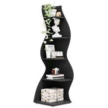 70-Inch Five-Layer Corner Bookshelf, Book Corner, Corner Display Cabinet, Room Decoration Shelf, Bedroom Decoration Shelf, Suitable For Living Room, Study And Bedroom, Easy To Install, Indoor Plant Stand, Modern And Simple Style - 黑色-升級款 - 查看 4
