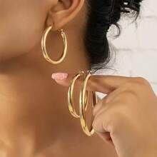 3 Pairs Minimalist Design Smooth Hoop Earrings,Fashionable & Elegant, Suitable For Daily Wear