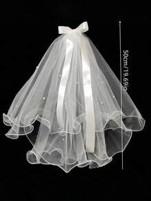 1 件儿童女孩超级仙女长面纱公主皇冠婚礼仪式发夹发饰 - 白色 - 查看 15