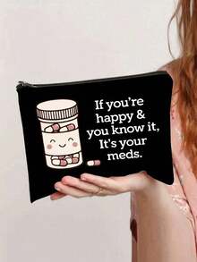 药丸主题收纳袋，字母“如果你快乐，你知道，这就是你的药。” 化妆包，药丸图案 - 送给护士的完美礼物！可收纳化妆品、美妆工具、指甲油、药丸等，适合外出旅行 - 彩色 - 查看 12
