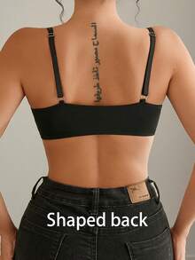 1pc Mature & Charming - Wireless/Wireless & Padless Seamless Comfort Front Hook Racerback Lace Insert Bra For Women - Black - View 2