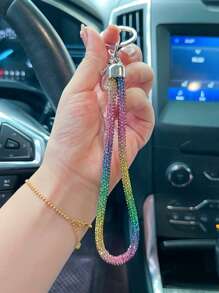 1 pieza Correa de teléfono/llavero/colgante de bolso/cadena de insignia con pedrería brillante y completamente enjoyado de moda, correa de muñeca duradera accesorio de coche, escuela
